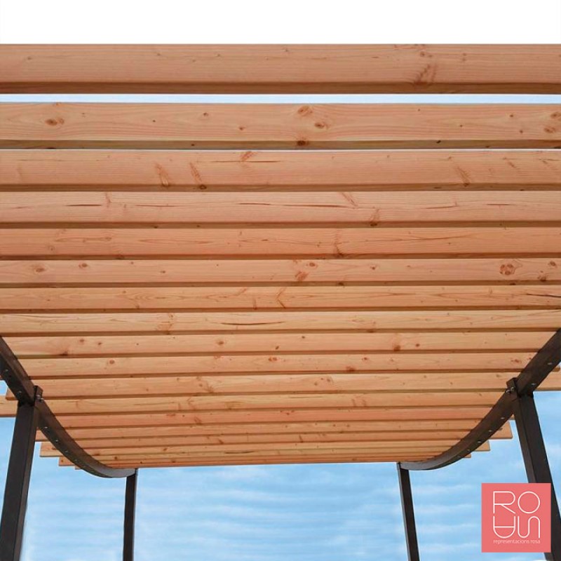 Pèrgola d'ombreig amb teulat en llistons de fusta model Océano